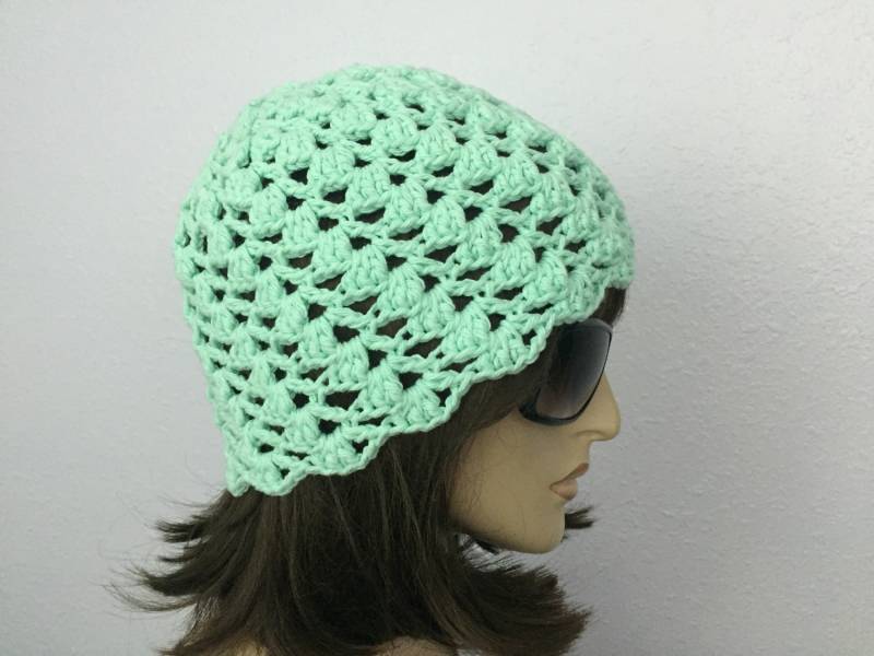 Damen Sommer Häkelhut Beanie in Mint Frühlingshut Sommermode von SIMPATICOUS