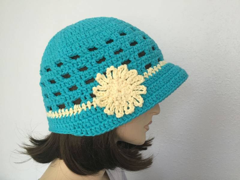 Damen-Sommer-Häkelhut Damen Sommer Mütze Aqua Blau Sommer-Hut Damen-Frühling-Hut Sommer-Mode von SIMPATICOUS