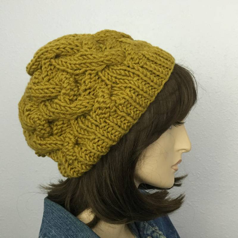 Frauen Grobstrickmütze Senf Slouchy Beanie Damen Accessoires Herbst Mode Wintermütze von SIMPATICOUS