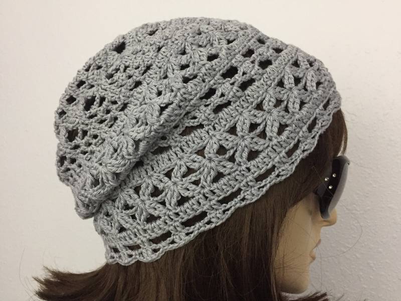 Frauen Häkeln Sommer-Hut Frauen-Sommer-Slouchy Beanie in Hellgrau Baumwoll-Garn-Frauen-Spitzen-Sommer-Hut Frauen-Frühling-Hut von SIMPATICOUS