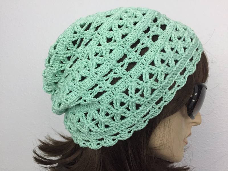 Frauen Häkeln Sommer-Hut Frauen-Sommer-Slouchy Beanie in Mint Farbe Baumwollgarn-Frauen-Spitzen-Sommer-Hut-Frauen-Frühling-Hut von SIMPATICOUS