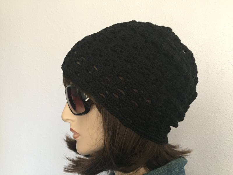 Frauen Häkeln Sommer Hut Frauen-Sommer-Slouchy Beanie in Schwarz Baumwolle Frauen-Frühlings-Hut-Sommer-Mode von SIMPATICOUS
