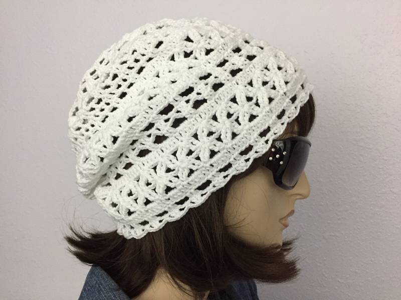 Frauen Häkeln Sommer-Hut Frauen-Sommer-Slouchy Beanie in Weiß Baumwollgarn-Frauen-Spitzen-Sommer-Hut-Frauen-Frühling-Hut von SIMPATICOUS