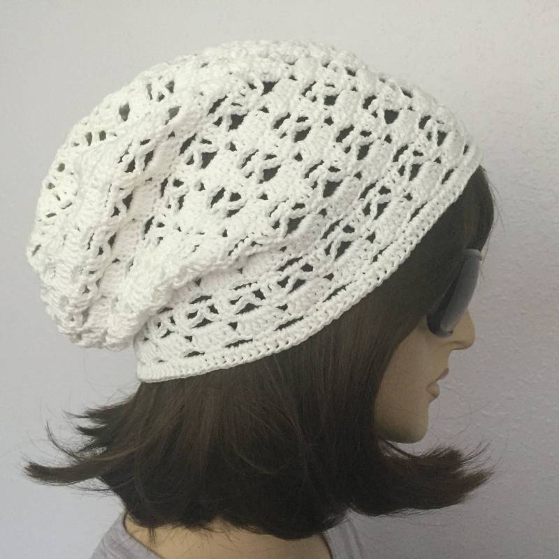 Frauen Häkeln Sommer Hut Frauen-Sommer-Slouchy Beanie in Weißer Baumwolle Frauen-Frühlings-Hut-Sommer-Mode von SIMPATICOUS