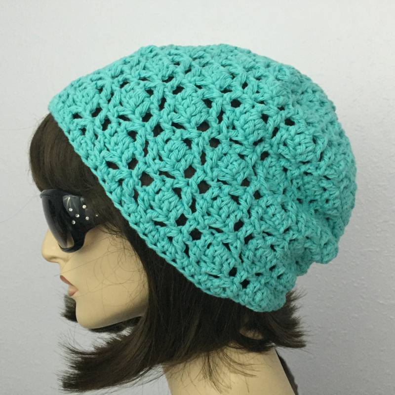 Frauen Häkeln Sommer Hut Slouchy Beanie in Türkis Frühling Mode von SIMPATICOUS