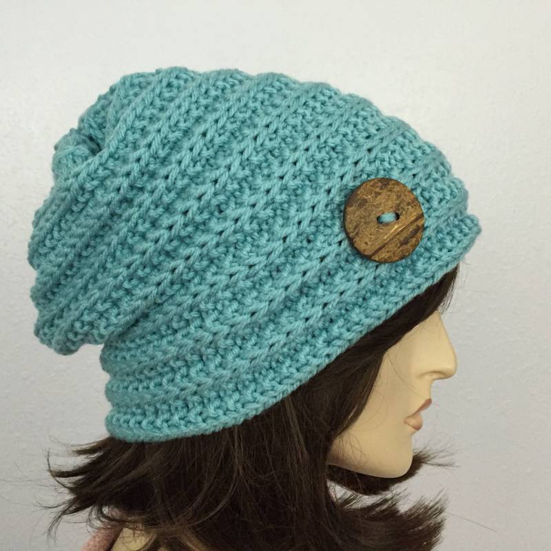 Frauen Strickmütze Slouchy Hat Mit Knopf Damen Accessoires Herbst Mode Wintermütze von SIMPATICOUS