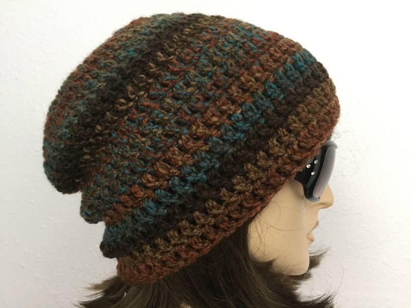 Häkelmütze Damen Slouchy Hat in Rost Braun Teal Accessoires Herbst Mode Wintermütze von SIMPATICOUS