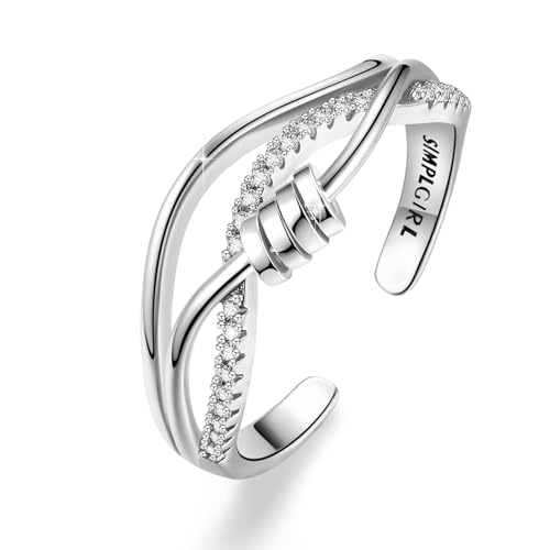 925 Sterling Silber Angstring für Damen Fidget Ringe Spinning Bead Verstellbarer Stapelring Spinnerring Valentinstagsgeschenk von SIMPLGIRL