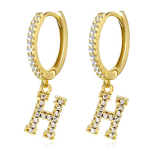 H Buchstaben Ohrringe Creolen Mädchen Frauen Kinder 14K Gold plattiertes Zirkonia Anfängliche baumelnde Klein Huggie Ohrringe Schmuck von SIMPLGIRL