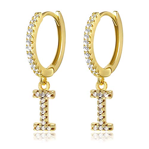 I Buchstaben Ohrringe Creolen Mädchen Frauen Kinder 14K Gold plattiertes Zirkonia Anfängliche baumelnde Klein Huggie Ohrringe Schmuck von SIMPLGIRL