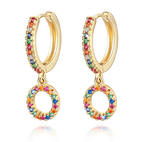 O Buchstaben Ohrringe Creolen Mädchen Damen Kinder 14K gold Regenbogen Zirkonia Anfängliche baumelnde Klein Huggie Ohrringe Schmuck von SIMPLGIRL