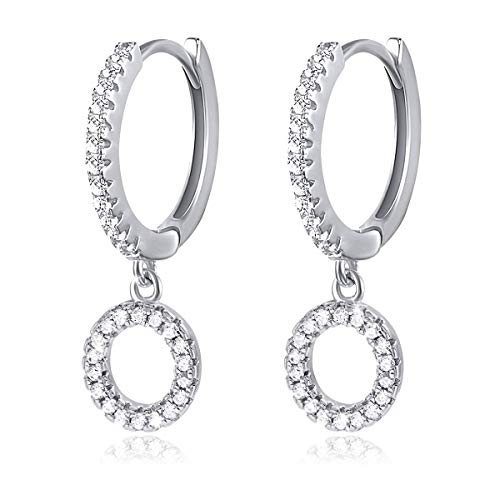 SIMPLGIRL O Initial Dangle Creolen Huggie Ohrringe für Frauen 14 Karat Weißgold vergoldet Zirkonia Personalisierte 26 Buchstaben Huggie Ohrringe Geschenk für Sie von SIMPLGIRL