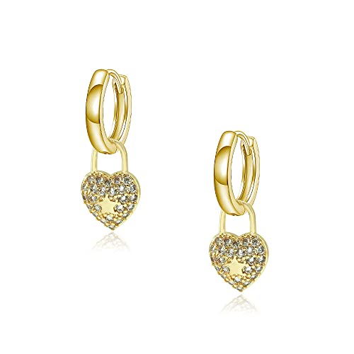 SIMPLGIRL 14K Gold Vergoldet Leichtgewicht Drop Baumeln Huggie Reif Creolen Creole Ohrringe für Frauen Damen Dangle Zierliche Liebesherz Planet Geometrisch Spleißen Rechteck Ohrringe von SIMPLGIRL
