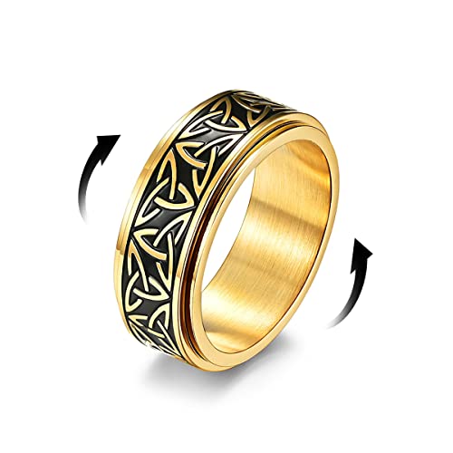 SIMPLGIRL Edelstahl Fidget Ring Spinner Ring Edelstahl Spinner Ringe für Zappeln für Herren Schwarze/Gold Angst Stress Bandringe Vintage Fidget Ringe für Männer Größe 57/59/65/67 von SIMPLGIRL