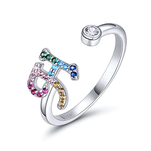 SIMPLGIRL Initial Ringe 925 Sterling Silber Buchstaben Ringe Verstellbarer Regenbogen Alphabet Ring mit Farbiger Zirkonia für Damen Mädchen, Initial Buchstabe H von SIMPLGIRL