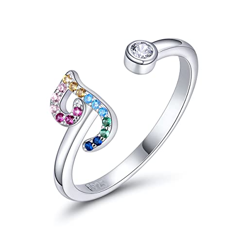 SIMPLGIRL Initial Ringe 925 Sterling Silber Buchstaben Ringe Verstellbarer Regenbogen Alphabet Ring mit Farbiger Zirkonia für Damen Mädchen, Initial Buchstabe J von SIMPLGIRL