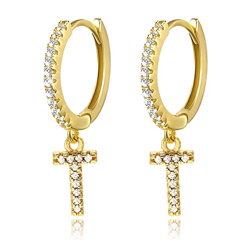 T Buchstaben Ohrringe Creolen Mädchen Frauen Kinder 14K Gold plattiertes Zirkonia Anfängliche baumelnde Klein Huggie Ohrringe Schmuck von SIMPLGIRL