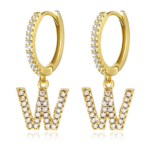 W Buchstaben Ohrringe Creolen Mädchen Frauen Kinder 14K Gold plattiertes Zirkonia Anfängliche baumelnde Klein Huggie Ohrringe Schmuck von SIMPLGIRL