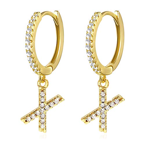 X Buchstaben Ohrringe Creolen Mädchen Frauen Kinder 14K Gold plattiertes Zirkonia Anfängliche baumelnde Klein Huggie Ohrringe Schmuck von SIMPLGIRL