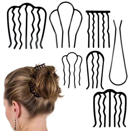 7 Stück Haarkämme Metall Haarnadeln für Hochsteckfrisuren Haarknoten Haargabel Clip U-förmiger französischer gedrehter Kamm dekorative Haarkämme für Frauen Mädchen Haarstyling-Zubehör, Schwarz von SIMPOR