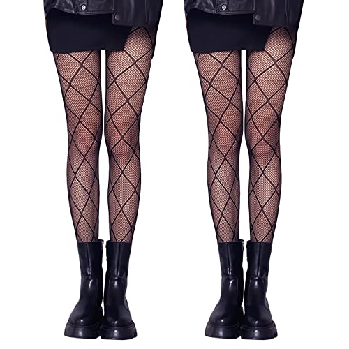 SIMYJOY 2 Paar Strumpfhosen Damen Muster Netzstrumpfhose Schwarz, Schwarze Sexy Hohe Strümpfe mit Charmanten Aushöhlen Muster von SIMYJOY