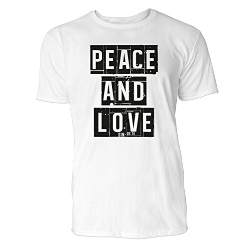 Herren T Shirt Peace and Love (Weiss) Freizeit/Sport/Club T-Shirt Crew Neck NOOS Original von SIN-US 74