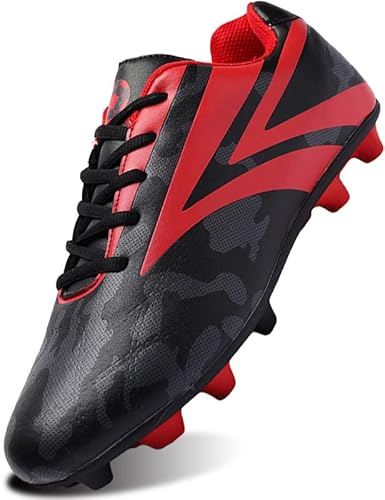 SIN0ES C110700 Fussballschuhe Kinder FG/AG Professionelle Athletics Trainingsschuhe Jungen Outdoor Sport Football Schuhe Schwarz Rot Gr.33 von SIN0ES