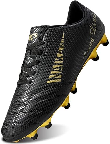 SIN0ES C22027 Fußballschuhe Herren High Top Spikes Cleats Athletics Jugendliche Trainingsschuhe Für Kinder Trainingsschuhe Männer Fussballschuhe Professionelle Schwarz Gold Gr.39 von SIN0ES