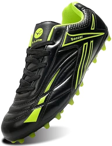 SIN0ES C803100 Fussballschuhe Kinder FG/AG Spike Cleats Professionelle Fußballschuh Trainingsschuhe Jungen Mädchen Athletics Sportschuhe Schwarz Grün Gr.38 von SIN0ES