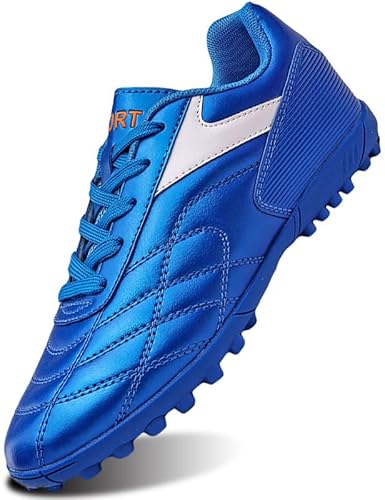 SIN0ES C861300 Atmungsaktive Fußballschuhe für Jungen Fußballschuhe Schnürschuhe Herren Fußballschuhe Teenager Trainer Blau Weiß Gr.33 von SIN0ES