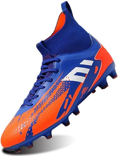 SIN0ES CX90500 Fußballschuhe Herren Spikes Cleats Trainingsschuhe Kinder Beruf Jugendliche Outdoor Football Athletics Sportschuhe Unisex Blau Orange Gr.39 von SIN0ES