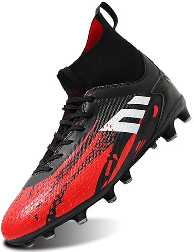 SIN0ES CX90500 Fußballschuhe für Herren und Jungen, Junior, Rugby, Turnschuhe für den Außenbereich, verschleißfest, Unisex Schwarz Rot Gr.35 von SIN0ES