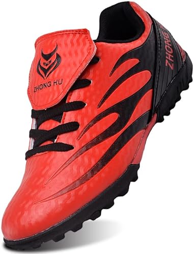 SIN0ES S78800 Fußballschuhe Kinder TF Fussballschuhe Jugendliche Leicht Outdoor Verschleißfest Professionelle Athletic Trainingsschuhe Rot Schwarz Gr.32 von SIN0ES