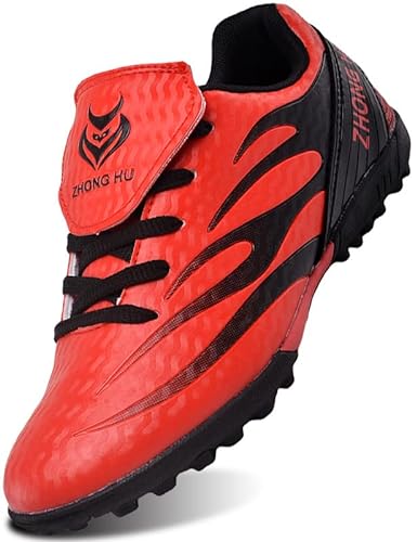 SIN0ES S78800 Fußballschuhe Unisex Kinder Kunstrasen Indoor Fussballschuhe Jungen Low Top TF Trainingsschuhe Rot Schwarz Gr.34 von SIN0ES