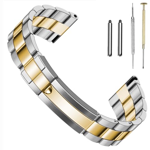 SINAIKE 22mm Metall Uhr Armband für Männer Schraub-In Edelstahl Uhr Armband mit geraden Enden Oyster Stil Schnalle Silber und Gold SINAIKE 22mm Metall Uhr Armband für Männer Schraub-In Edelstahl Uhr Armband mit geraden Enden Oyster Stil Schnalle Silber und Gold von SINAIKE