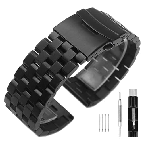 SINAIKE Armband für eine Armbanduhr 24mm Uhrenarmband aus Metall 5 -Reihen Armbänder aus Gebürstetem Massivem Edelstahl Ersatzband Schwarz Armband für Uhr Herren und Damen Armbänder von SINAIKE