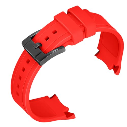 SINAIKE Silikon-Uhrenarmband, 18 mm, 20 mm, 22 mm, Premium-Silikon, universal, gebogene Enden, Gummiarmband, gebürstete Edelstahl-Schnalle, für Männer und Frauen (22 mm, rot (schwarze Schnalle)) von SINAIKE