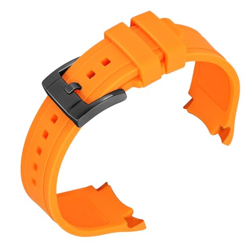 SINAIKE Silikon-Uhrenarmband, 18 mm, 20 mm, 22 mm, Premium-Silikon, universelle gebogene Enden, Gummiarmband, gebürstete Edelstahl-Schnalle, für Herren und Damen, 18 mm, Orange (schwarze Schnalle)) von SINAIKE