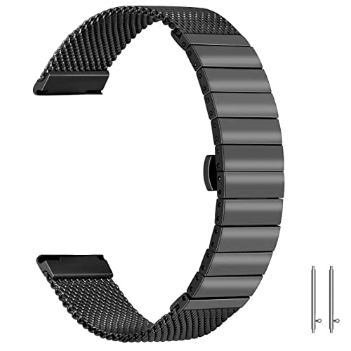 SINAIKE Solid Mesh Edelstahl 24mm Uhrenarmband Zarte Quick Release Uhrenarmbänder Mattschwarz für Männer Frauen von SINAIKE