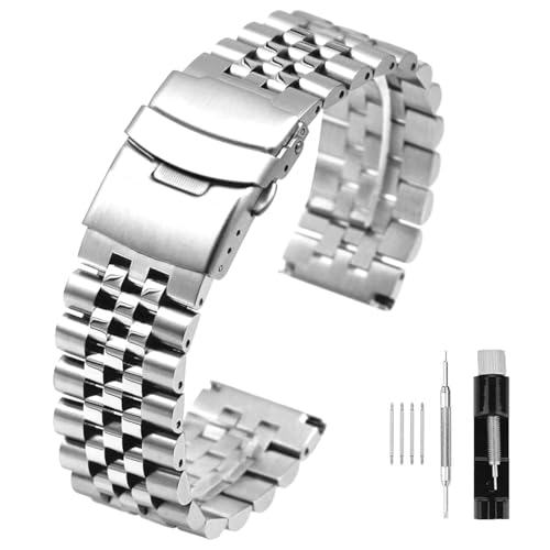 SINAIKE 20 mm Uhrenarmbänder Gebürstetes und poliertes 3D Uhrenarmband aus massivem Silber Edelstahl Jubilee Uhrenarmband mit doppelter Faltschließe von SINAIKE