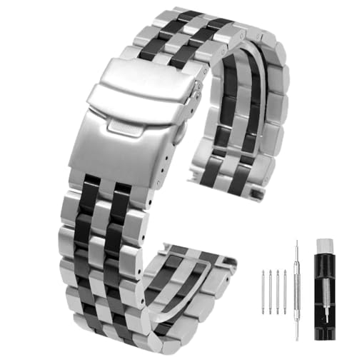 SINAIKE Uhrenarmbänder aus gebürstetem Metall, 18 mm/20 mm/22 mm/24 mm/26 mm, für Damen und Herren, massives Edelstahl, Uhrenarmband, Faltschließe, Doppel-Fliplock-Schnalle, Schwarz, Silber, Blau SINAIKE Uhrenarmbänder aus gebürstetem Metall, 18 mm/20 mm/22 mm/24 mm/26 mm, für Damen und Herren, massives Edelstahl, Uhrenarmband, Faltschließe, Doppel-Fliplock-Schnalle, Schwarz, Silber, Blau von SINAIKE