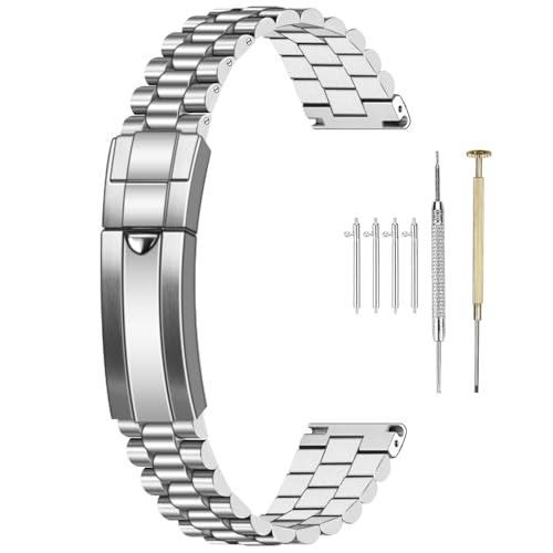SINAIKE Uhrenarmband aus Edelstahl, Schnellverschluss, 20 mm, für Herren und Damen, zum Einschrauben, Metall, 3 Perlen, konisch, Ersatzarmband mit Taucheruhr-Schnalle, silberfarben, silber, 20mm SINAIKE Uhrenarmband aus Edelstahl, Schnellverschluss, 20 mm, für Herren und Damen, zum Einschrauben, Metall, 3 Perlen, konisch, Ersatzarmband mit Taucheruhr-Schnalle, silberfarben, silber, 20mm von SINAIKE