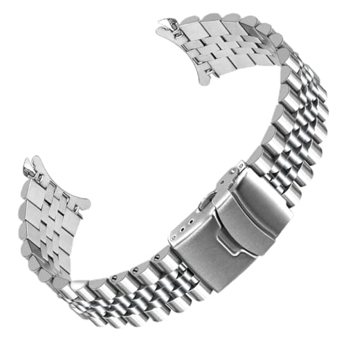 SINAIKE Uhrenarmband für Damen und Herren mit gebogenen Enden, poliert, gebürsteter Edelstahl, 20 mm, silberfarben von SINAIKE