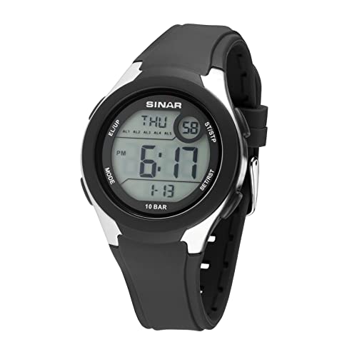 SINAR Damenuhr Herrenuhr Jugend Armbanduhr Unisex Sportuhr Outdoor Digital Quarz 10 bar mit Silikonarmband, 5 Alarmen und Licht Schwarz XV-19-1 SINAR Damenuhr Herrenuhr Jugend Armbanduhr Unisex Sportuhr Outdoor Digital Quarz 10 bar mit Silikonarmband, 5 Alarmen und Licht Schwarz XV-19-1 von SINAR