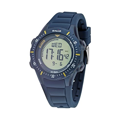 SINAR Jungenuhr Herrenuhr Jugend Armbanduhr Sportuhr Outdoor Digital Quarz 10 bar mit Silikonarmband und Licht Blau XR-12-2 von SINAR