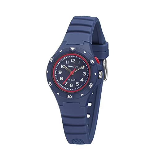 SINAR Kinder Jugend Armbanduhr Sportuhr Jungen Mädchen Analog Quarz 10 bar mit Silikonarmband und Licht Blau Rot XB-19-2 von SINAR