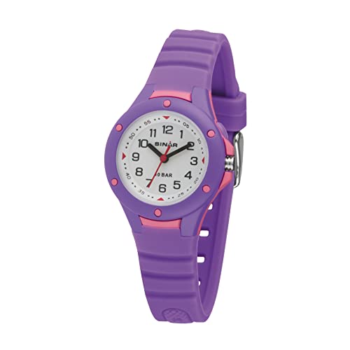 SINAR Kinder Jugend Armbanduhr Sportuhr Mädchen Analog Quarz 10 bar mit Licht und Silikonarmband Lila Violett Rosa XB-17-7 von SINAR