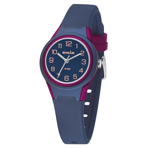 SINAR Mädchen Armbanduhr Sportuhr Fitness Analog Quarz 10 Bar wasserdicht Silikonband Dunkelblau Beere XB-47-22 von SINAR