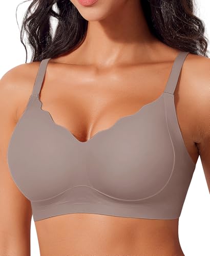 Nahtloser BH Damen Ohne Bügel Große Brüste Starker Halt BH Bustier Gepolstert Soft Comfit Bra Bügelloser Push Up Seamless BHS Bralette (Braun, XXL) von SINFLA
