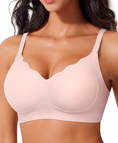 Nahtloser BH Damen Ohne Bügel Große Brüste Starker Halt BH Bustier Gepolstert Soft Comfit Bra Bügelloser Push Up Seamless BHS Bralette (Rosa, L) von SINFLA